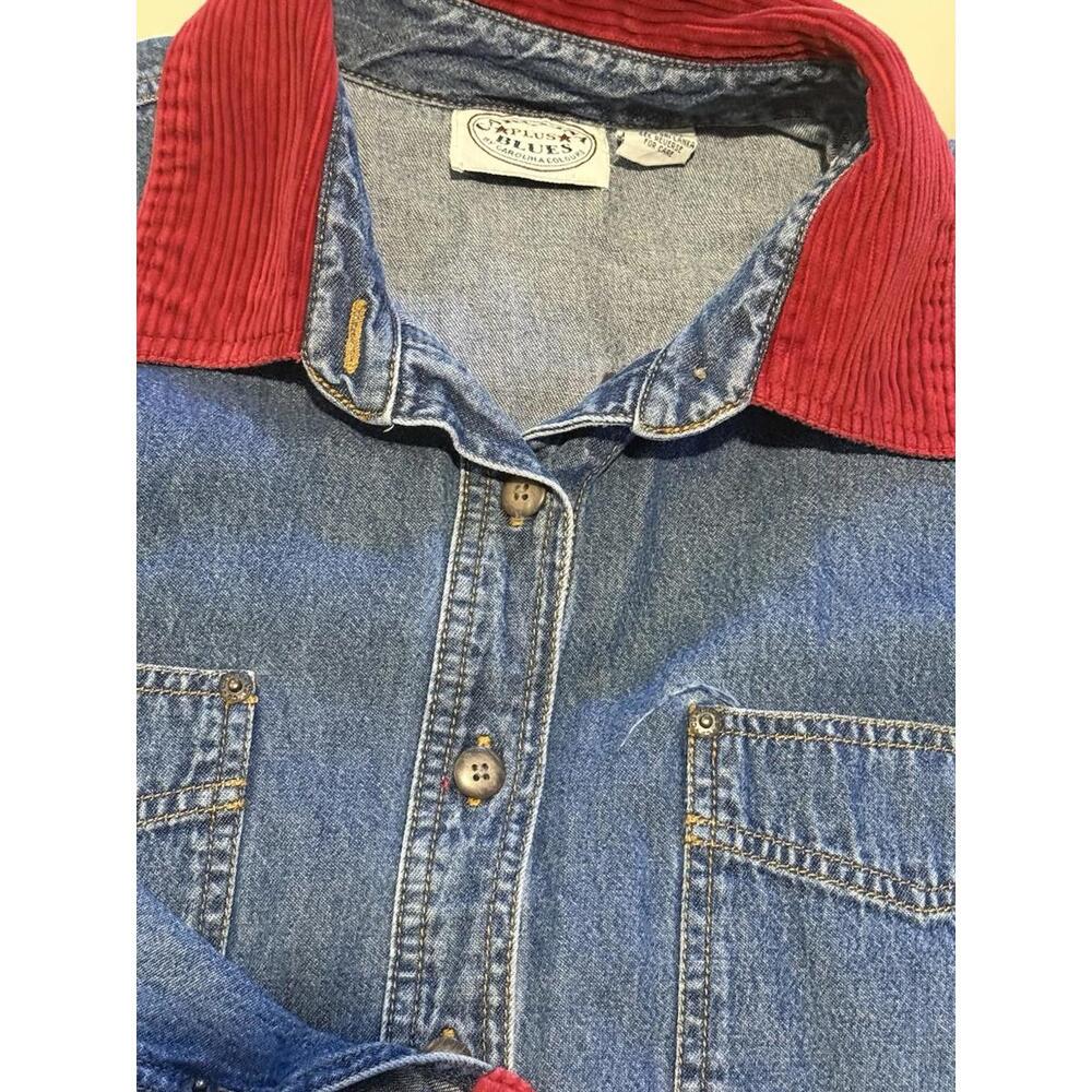 Carolina Blues plus Women's Red Corduroy Collar Denim Shirt 18W - Picture 4 of 10